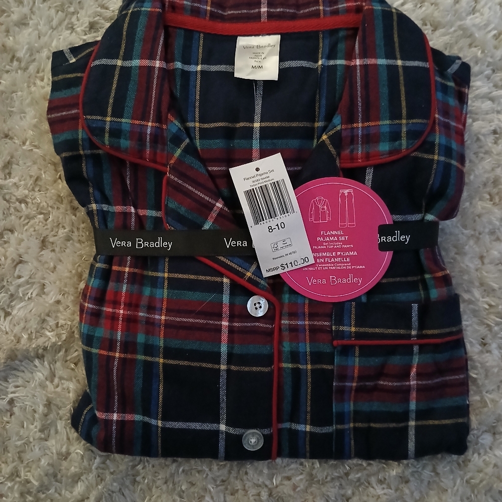 Vera Bradley Plaid Flannel Pajama Set - Red, Blue, Green